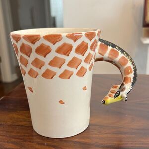 Vintage Pier 1 Giraffe 3D Handle Ceramic Mug animal print safari cool Africa EUC